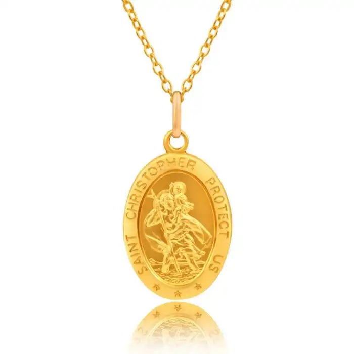 9ct Yellow Gold Oval St Christopher Pendant