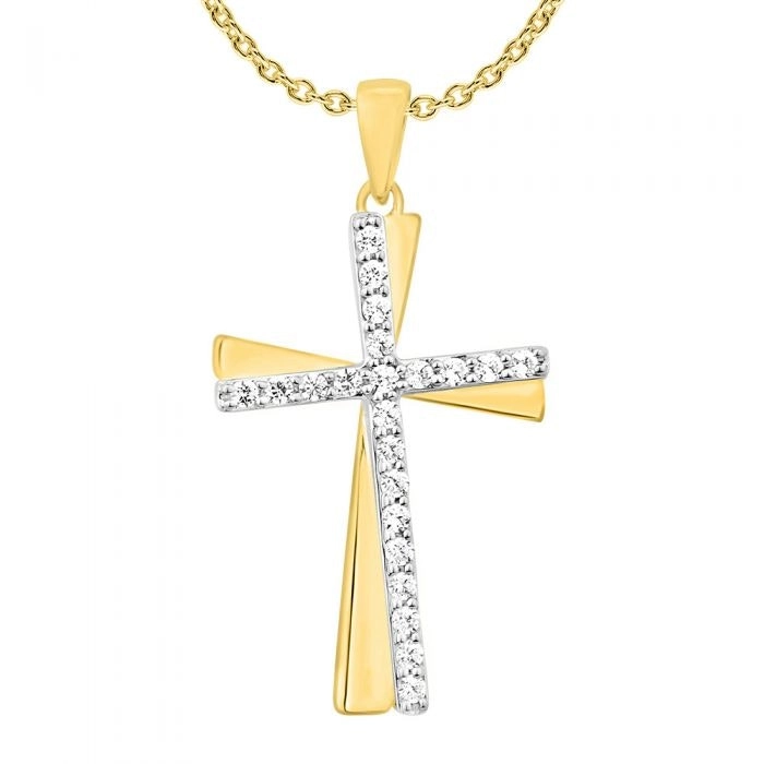 9ct Yellow and White Gold 1/5 Carat Diamond Cross Pendant