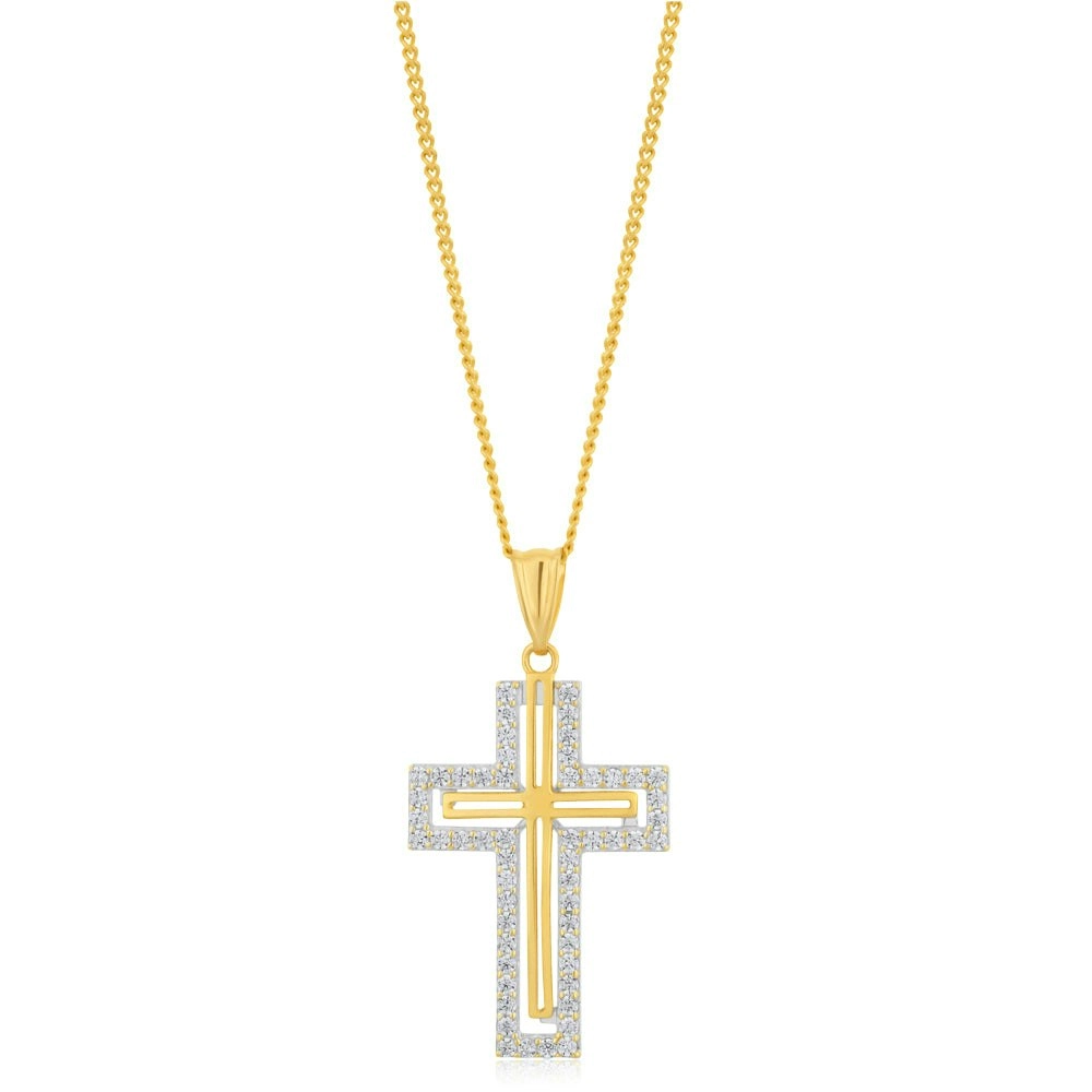 9ct Yellow Gold Zirconia Cross Pendant