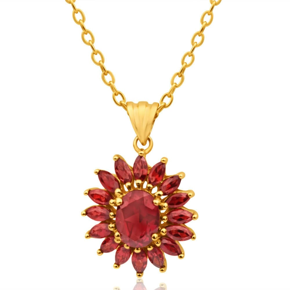 9ct Yellow Gold Garnet Pendant