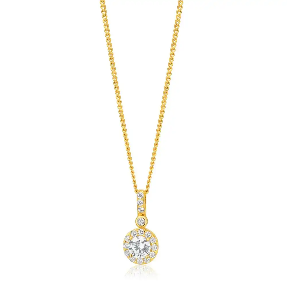 9ct Yellow Gold Zirconia Round Drop Pendant