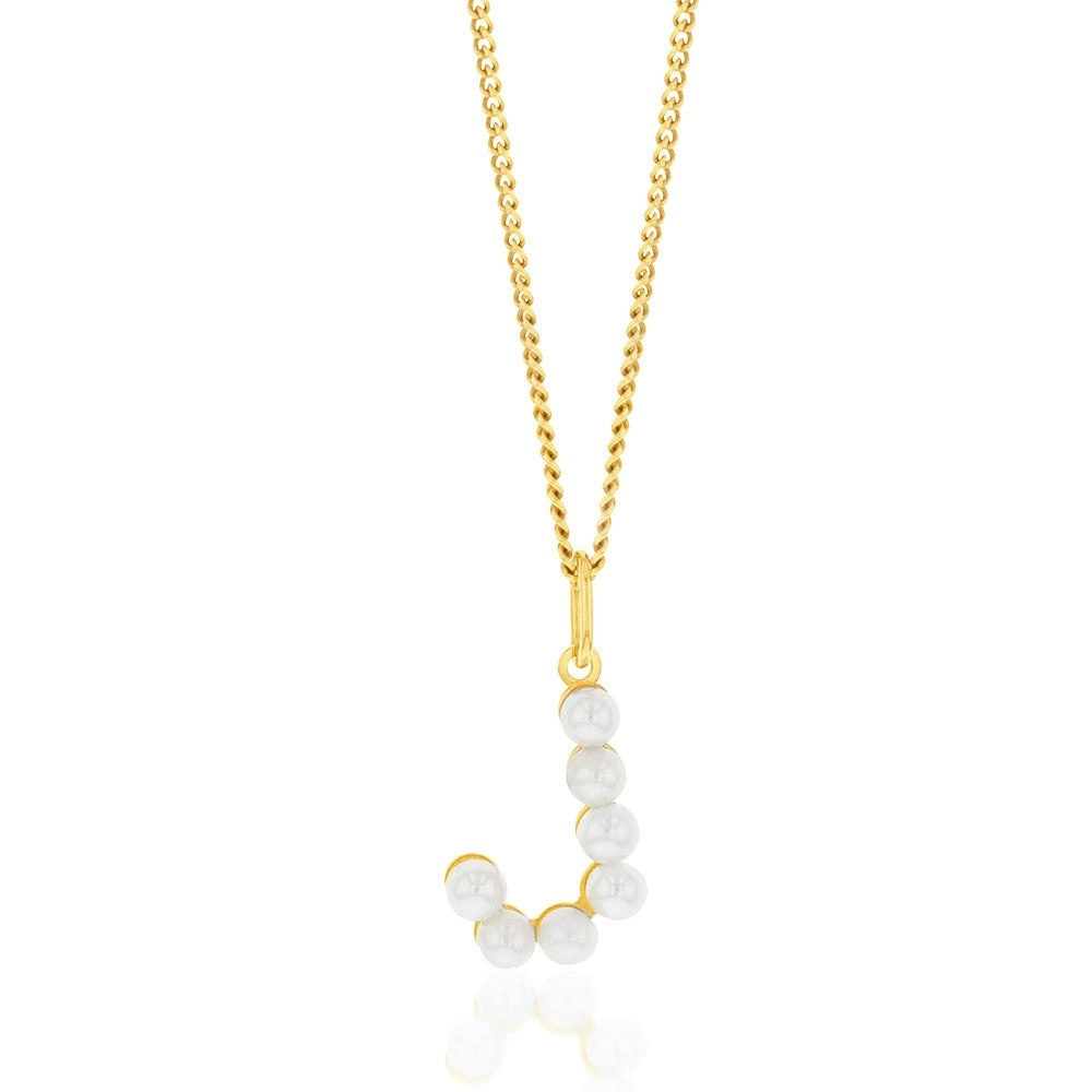 9ct Yellow Gold Fresh Water Pearl Mini Initial "J" Pendant