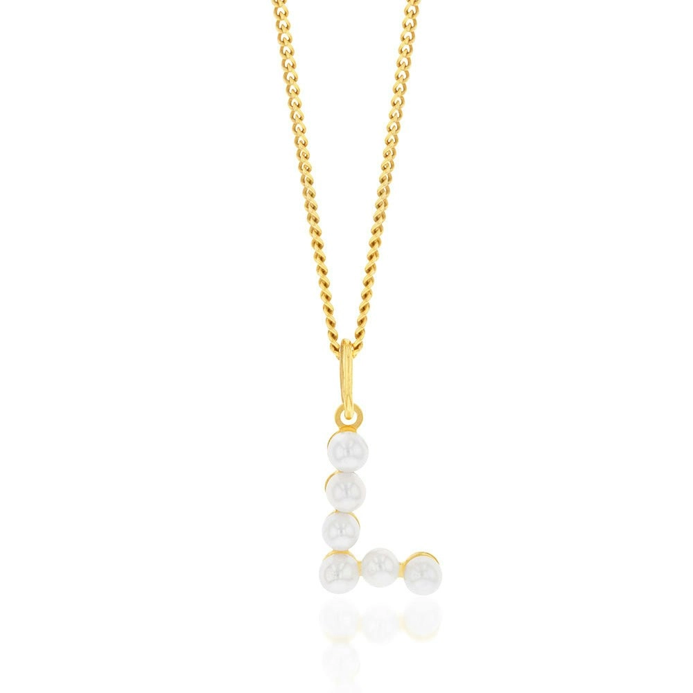 9ct Yellow Gold Fresh Water Pearl Mini Initial "L" Pendant