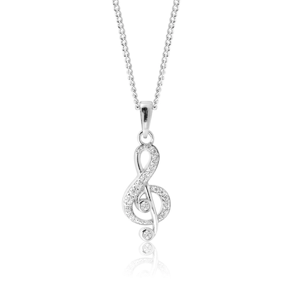 Sterling Silver Zirconia Treble Clef Pendant