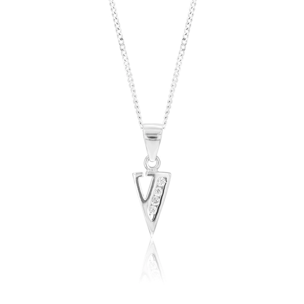 Sterling Silver Cubic Zirconia  Initial "V" Pendant