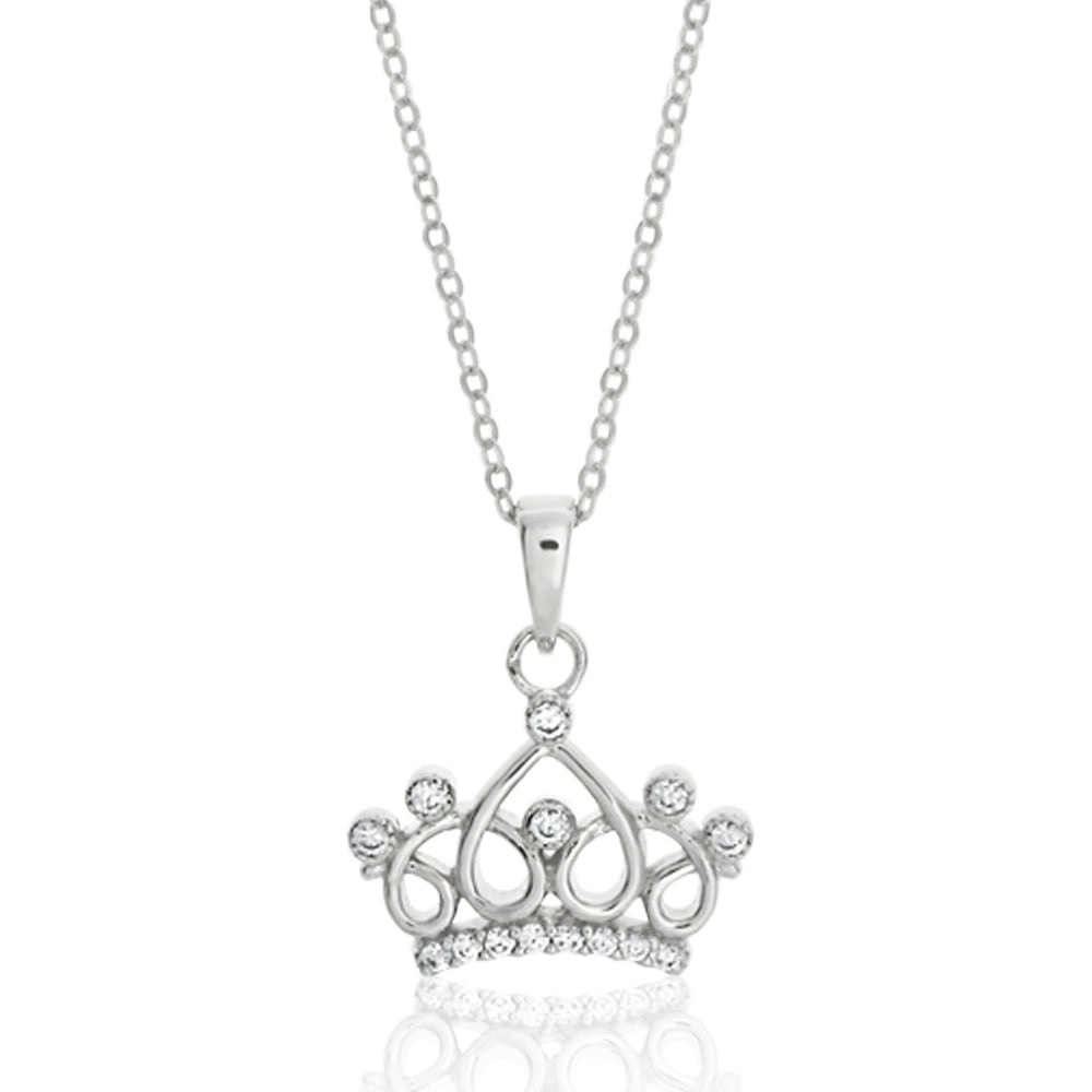 Sterling Silver Cubic Zirconia Princess Crown Pendant