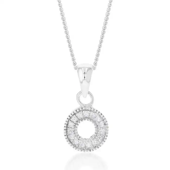 Sterling Silver Cubic Zirconia On Circle Pendant