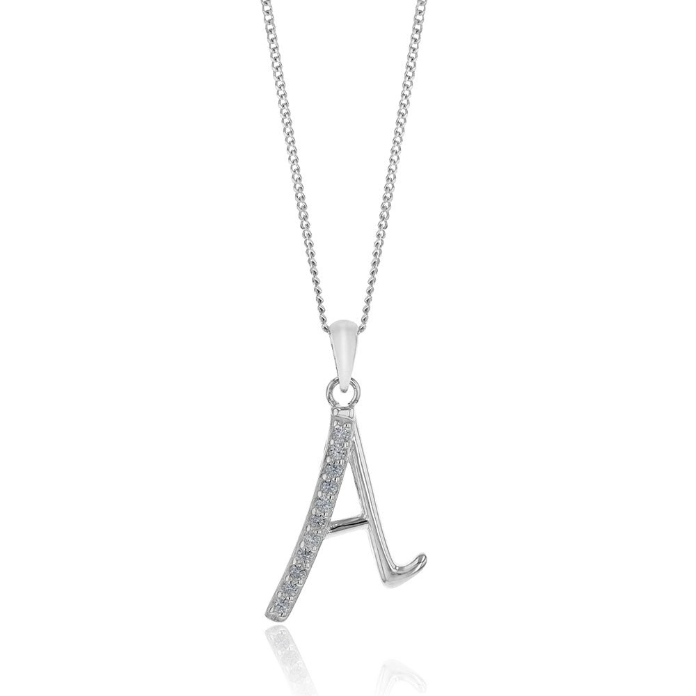 Sterling Silver Cubic Zirconia Cursive Initial "A" Pendant