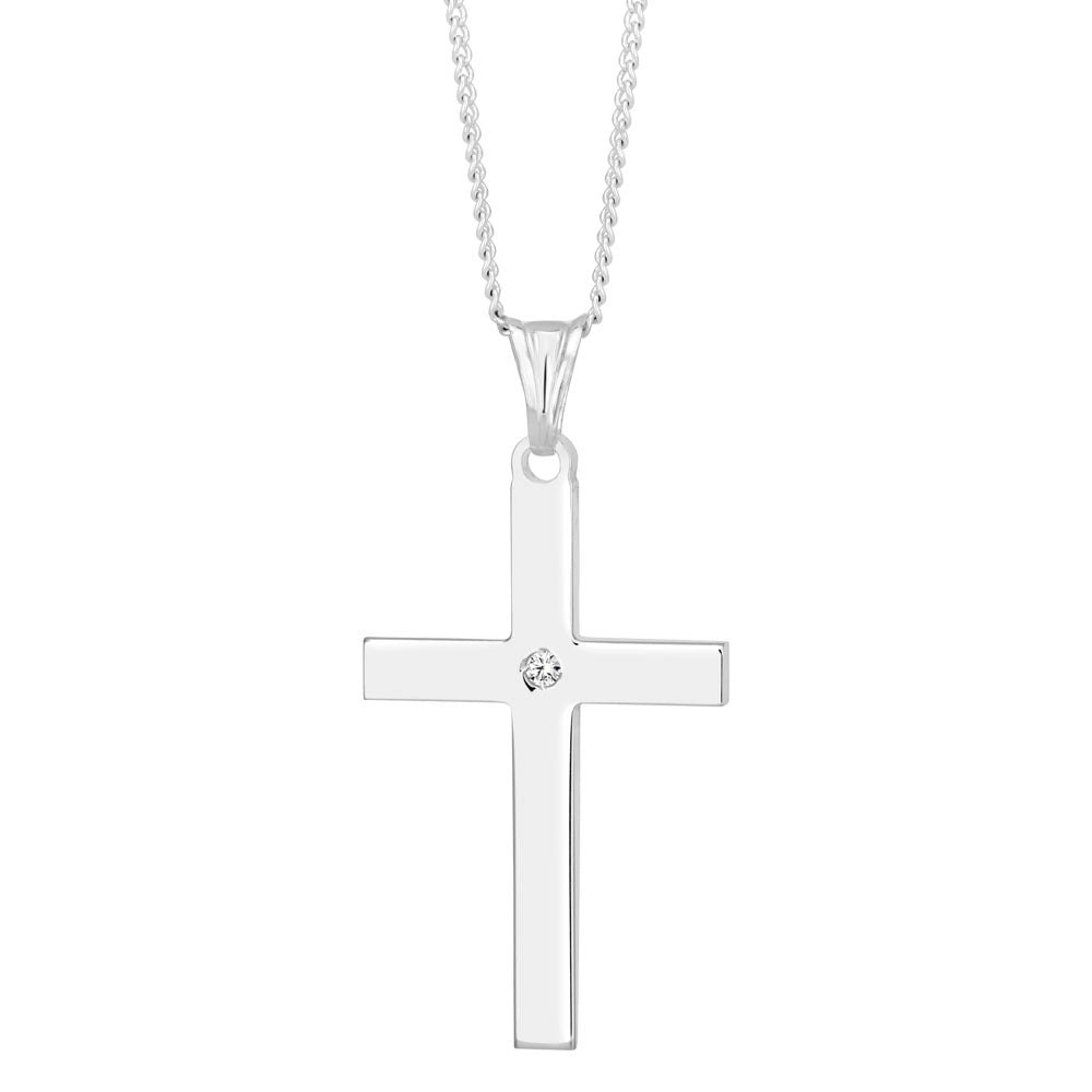 Sterling Silver Cross Pendant 4cm with Centre Stone