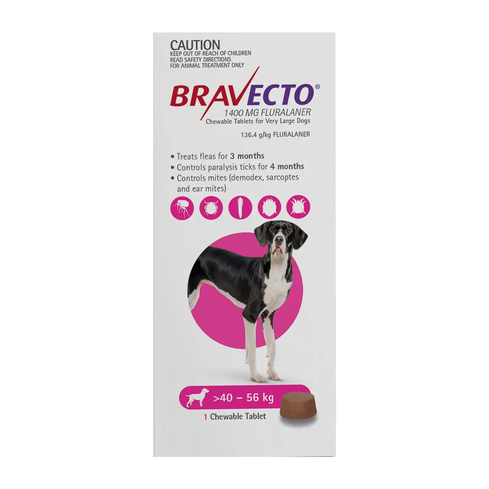 Bravecto For Extra Large Dogs 40-56Kg (Pink) 1 Chew