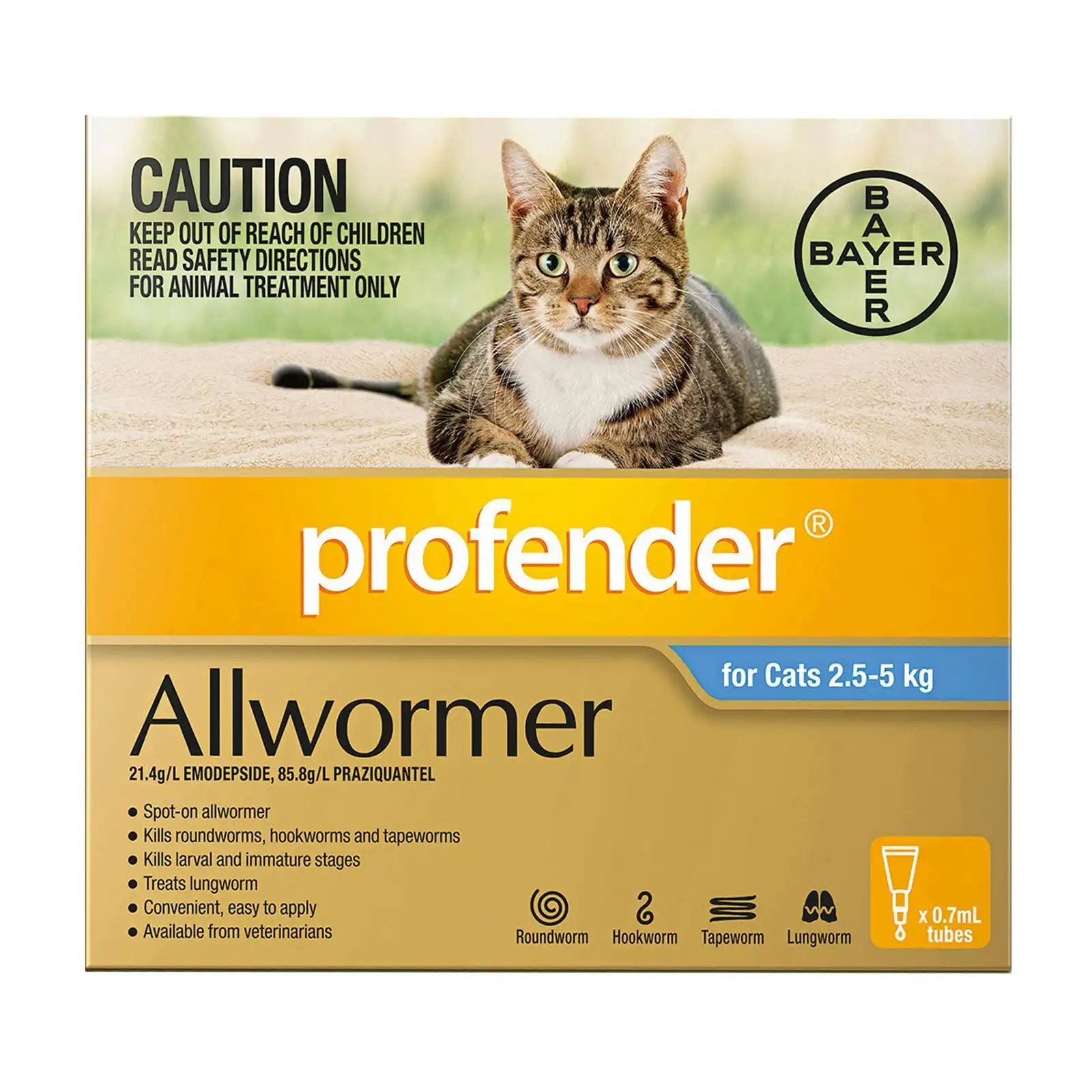 Profender Allwormer For Cats 2.5-5Kg (Blue) 2 Pipettes