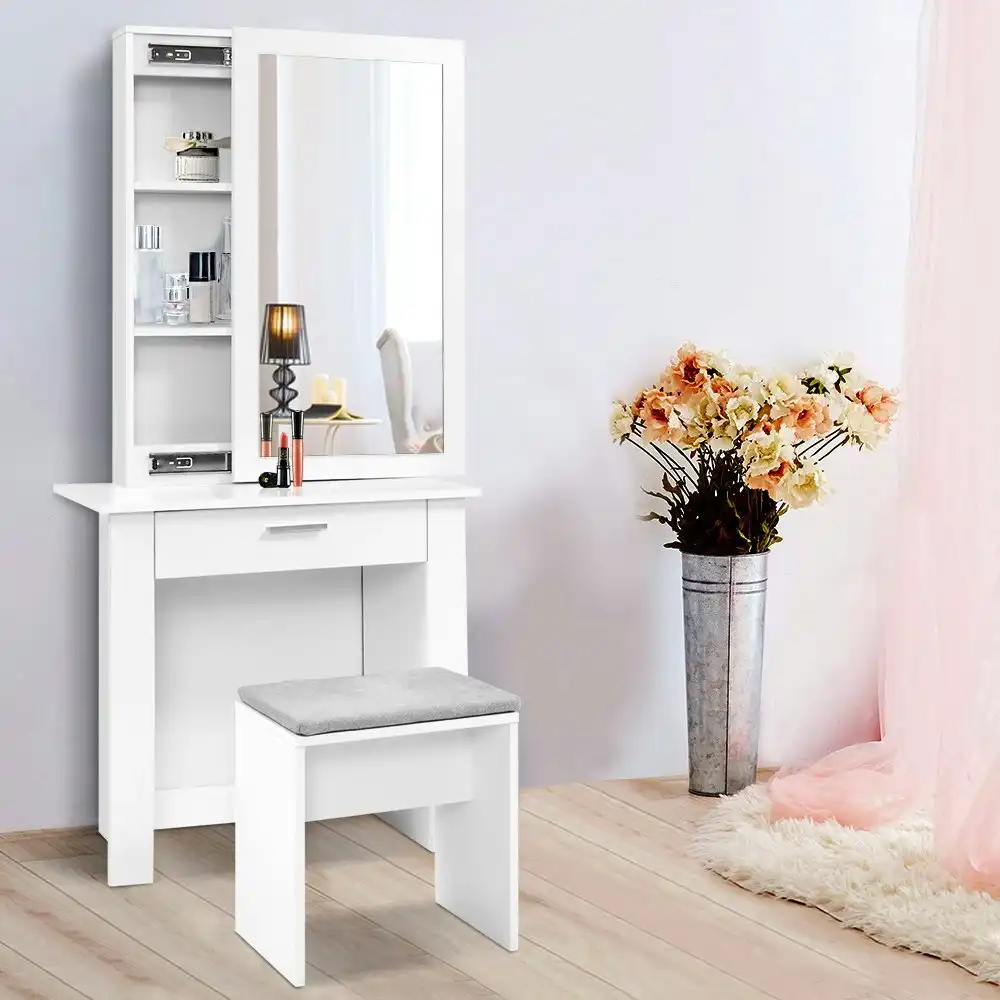 Artiss Dressing Table Stool Set Sliding Mirror White Demi