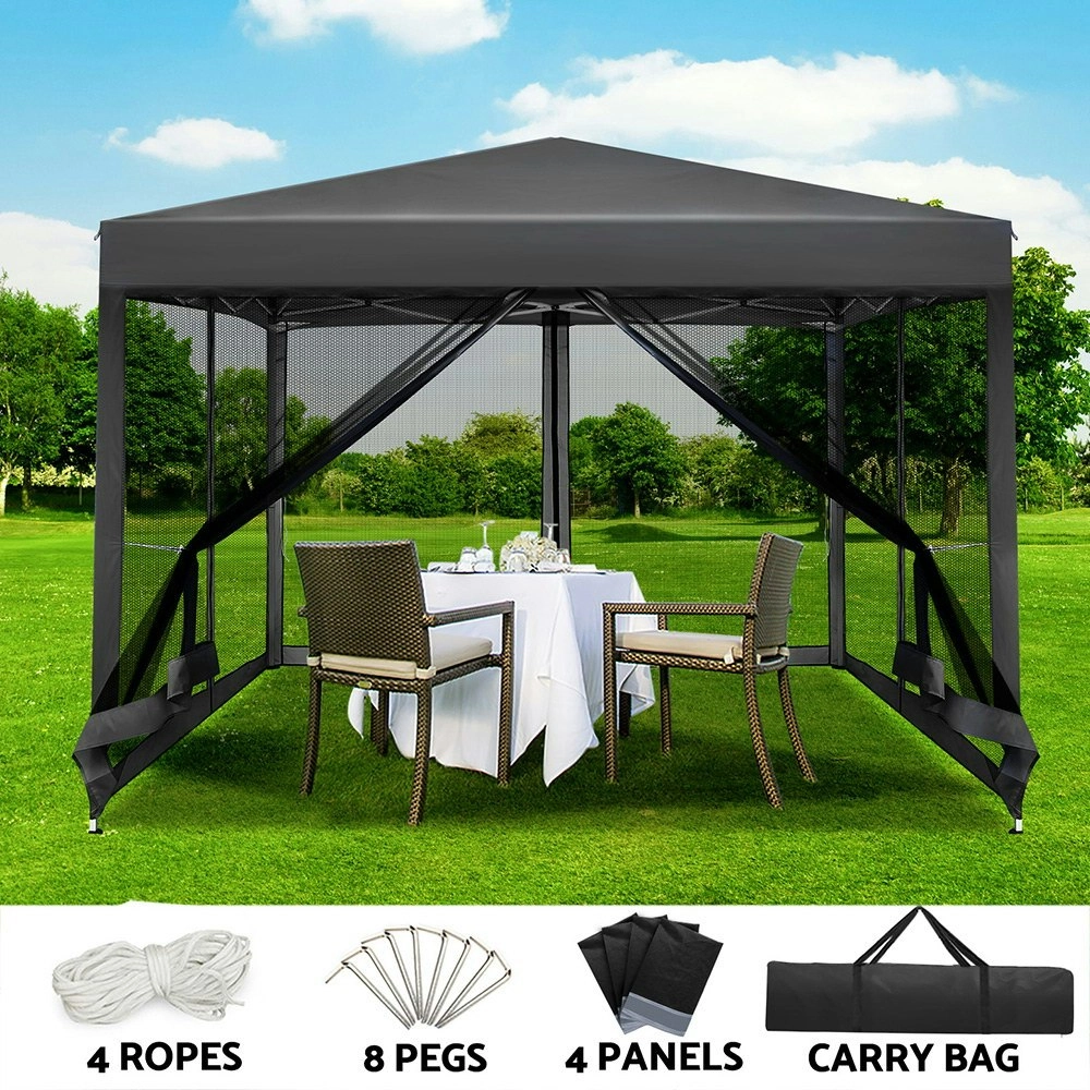 Instahut Gazebo Pop Up Marquee 3x3m Wedding Party Outdoor Camping Tent Canopy Shade Mesh Wall Grey