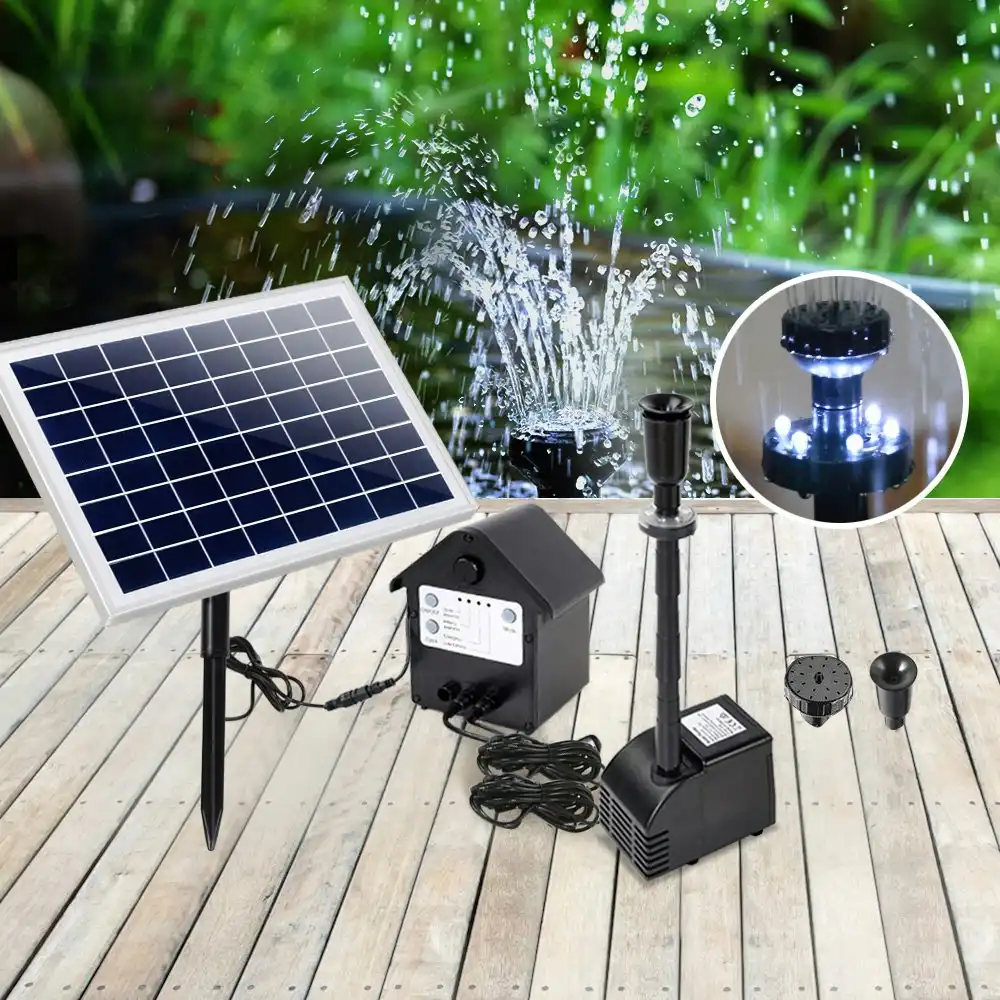 Gardeon Solar Pond Pump with Battery Kit LED Lights 6.6FT