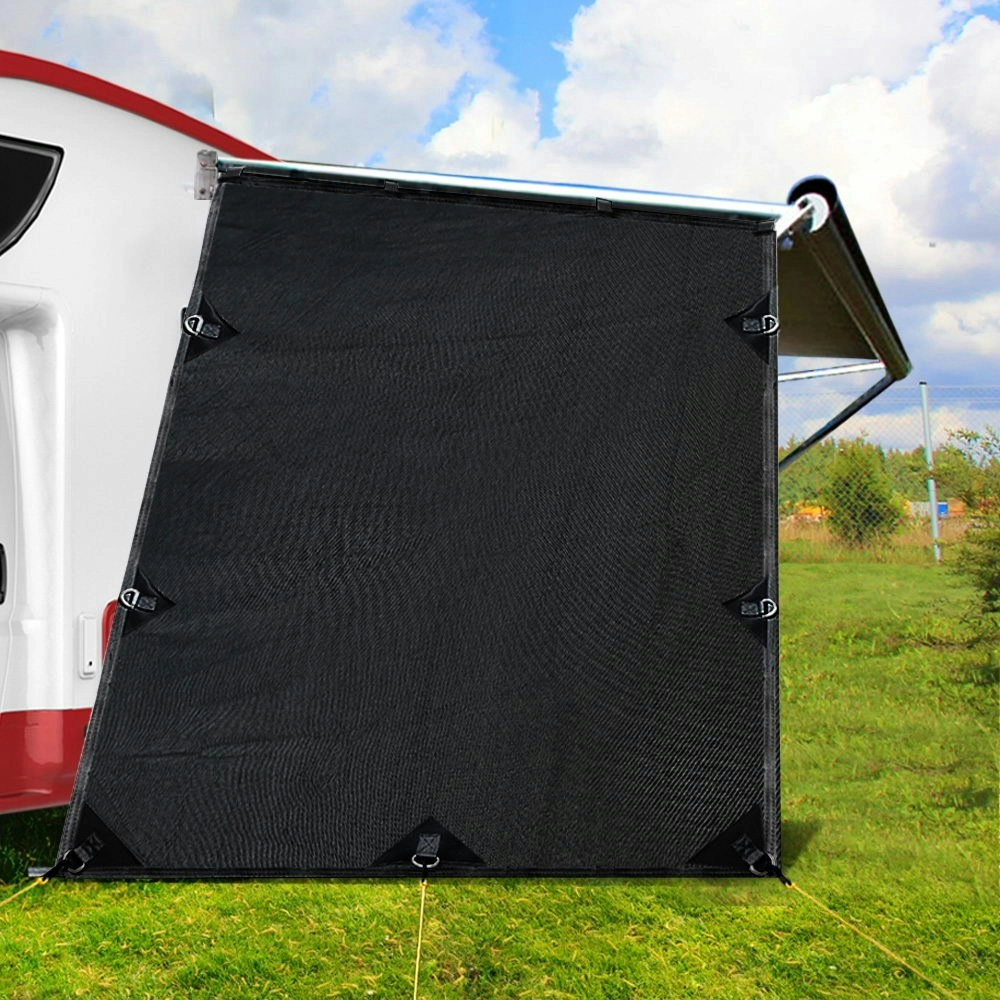 Caravan Privacy Screen Roll Out Awning 1.95x2.2M Sun Shade End Wall Side Black