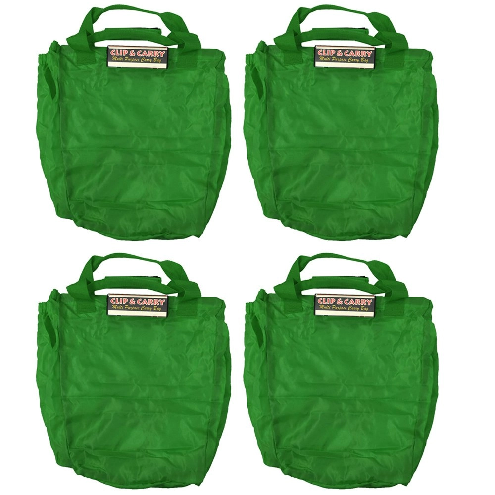 4PK Multi Purpose Clip + Carry Bag for Shopping Trolley Waterproof Compact Green