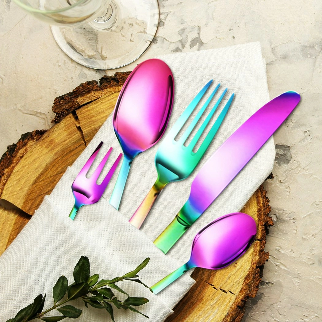 Stainless Steel Cutlery Set Glossy Knife Fork Spoon Teaspoon Child Rainbow 30pcs