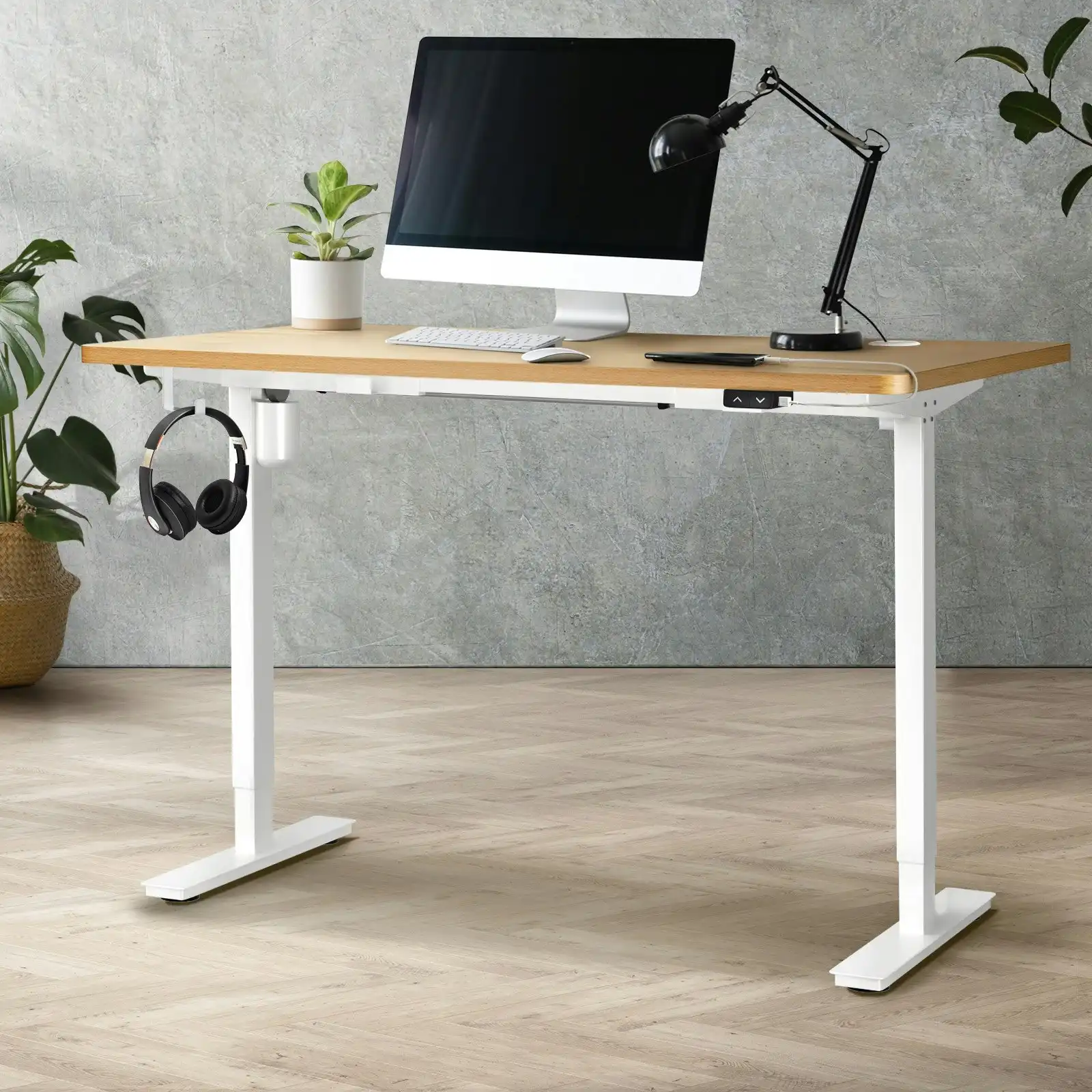 Oikiture 140CM Electric Standing Desk Single Motor Table Top OAK