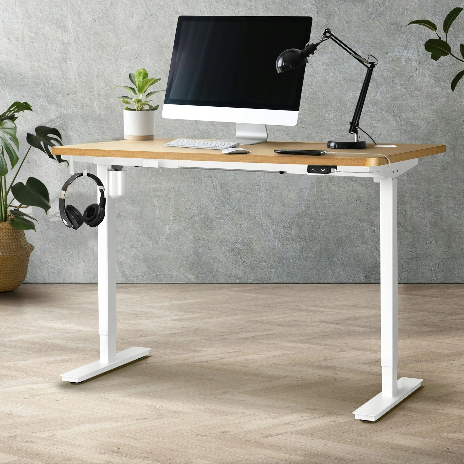 Oikiture 120CM Electric Standing Desk Single Motor Table Top OAK