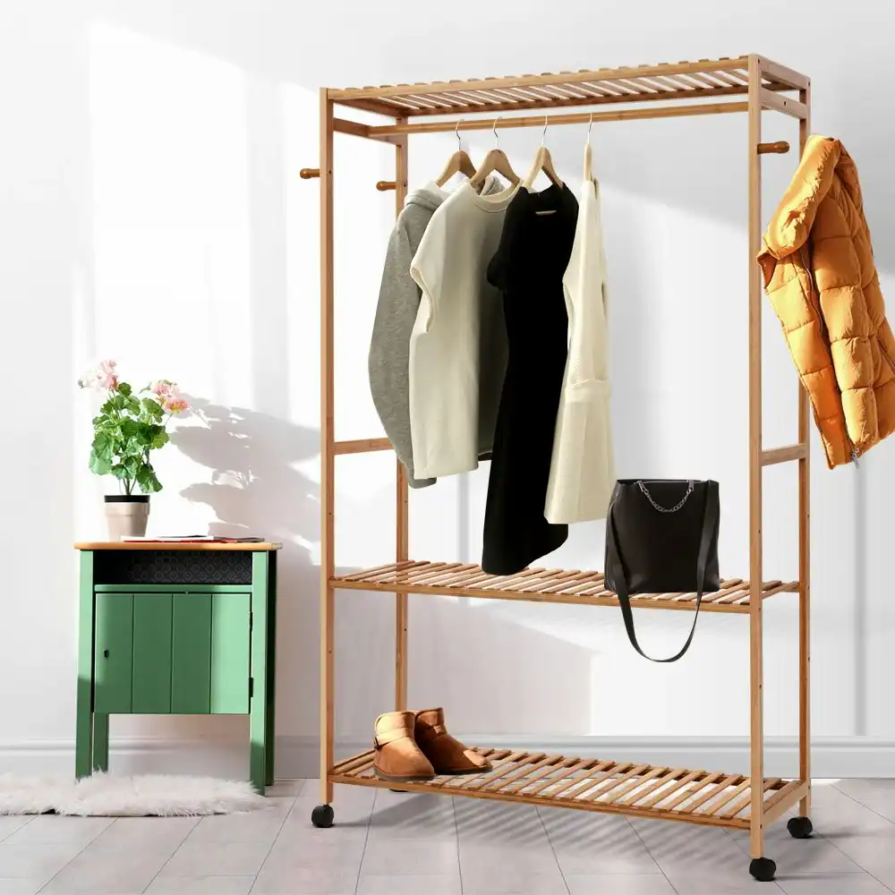 Artiss Clothes Rack Coat Stand 165x112cm Hanger Wheels