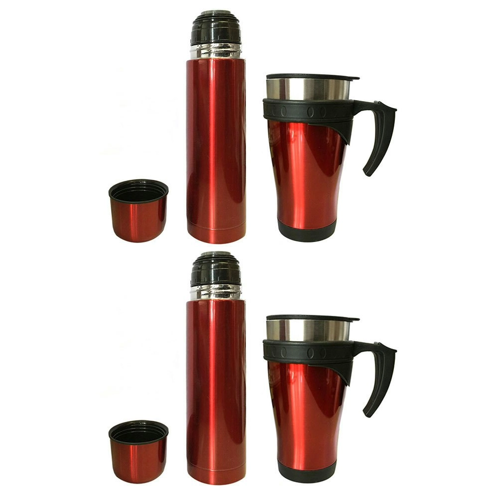 4pc Stainless Steel Vacuum Flask 450ml Mug/500ml Bottle w/ Double Wall Cup Set