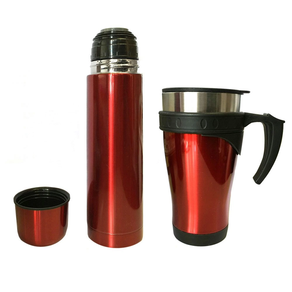 Stainless Steel Vacuum Flask 450ml Mug/500ml Bottle w/ Double Wall Cup Set Red