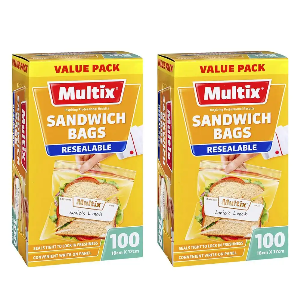 200x Multix 16cm Sandwich Bags Resealable Food Storage Zip Lock Container Bag