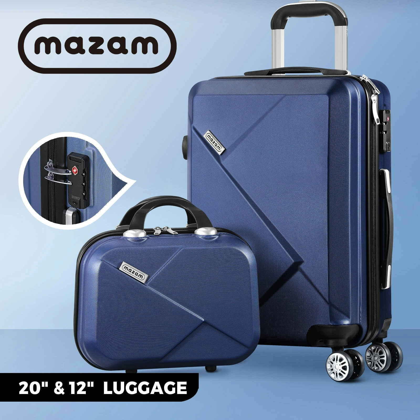 Mazam 2PCS Luggage Suitcase Trolley Set Travel TSA Lock Storage Hard Case Navy