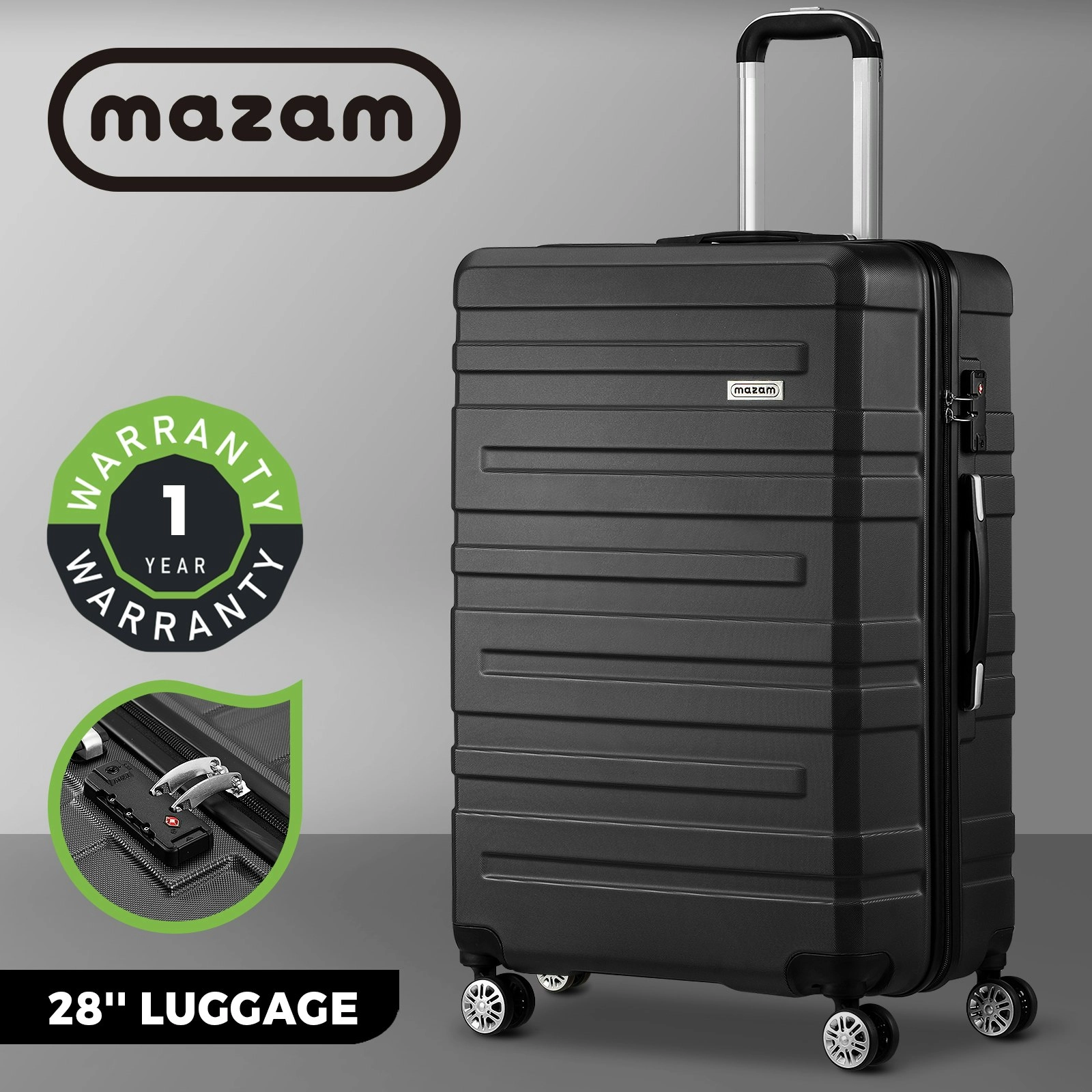 Mazam 28" Luggage Suitcase Trolley Set Travel TSA Lock Storage Hard Case Black