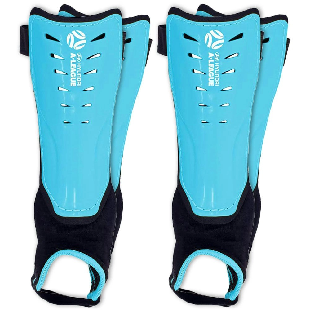 2x Hyundai A-League Shin Guard/Pads w/ Ankle Sock/Sports/Soccer Large Size/Blue