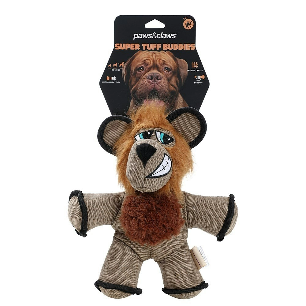 Paws & Claws 32cm Super Tuff Buddies Oxford Pet Interactive Toy Lion w/ Squeaker