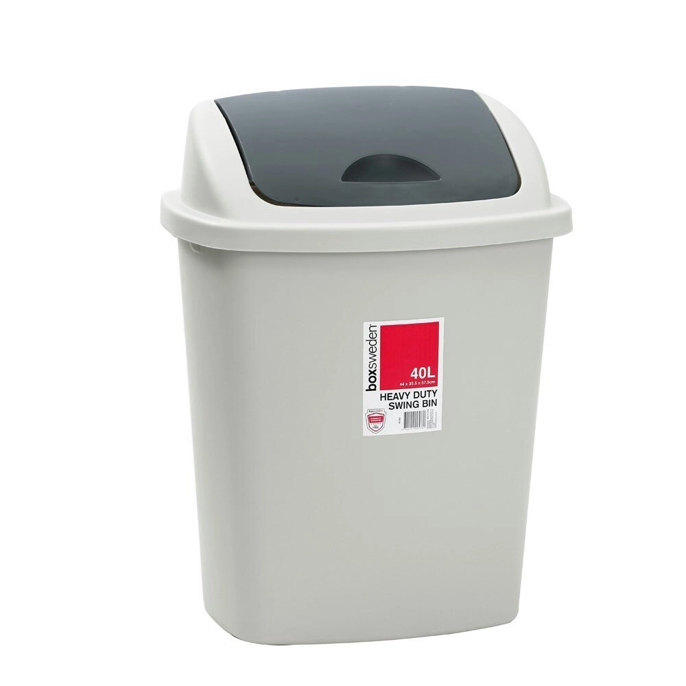 Boxsweden 40L Trash Bin 44x35cm w/ Swing Lid Garbage Can Rubbish Waste Basket