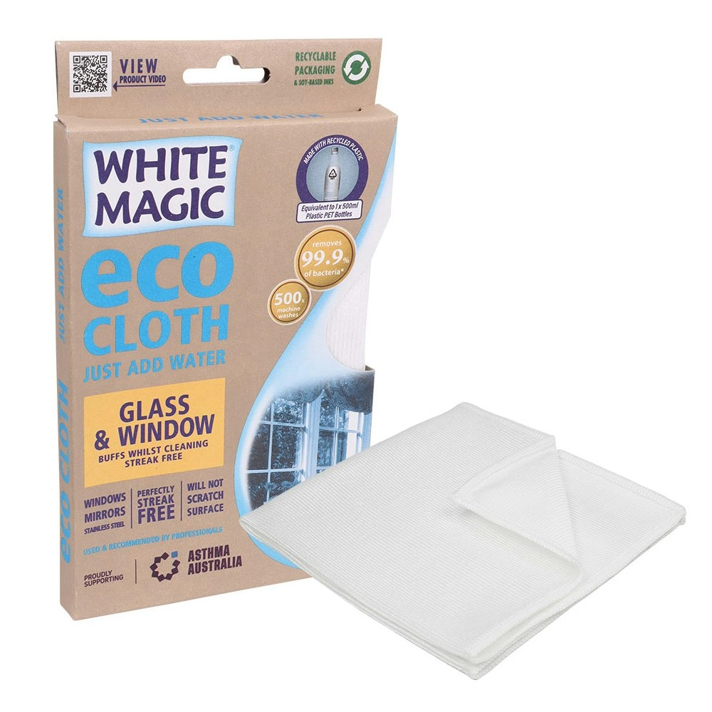 White Magic Eco Cloth Microfibre Glass/Window/Mirror/Steel Cleaner/Washer/Buffer