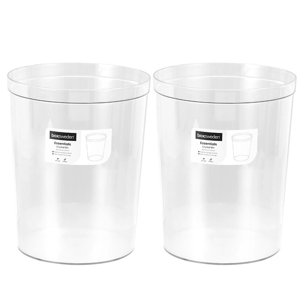 2x Boxsweden 21.5cm Crystal Waste/Rubbish Bin Home/Office Trash/Garbage Can CLR