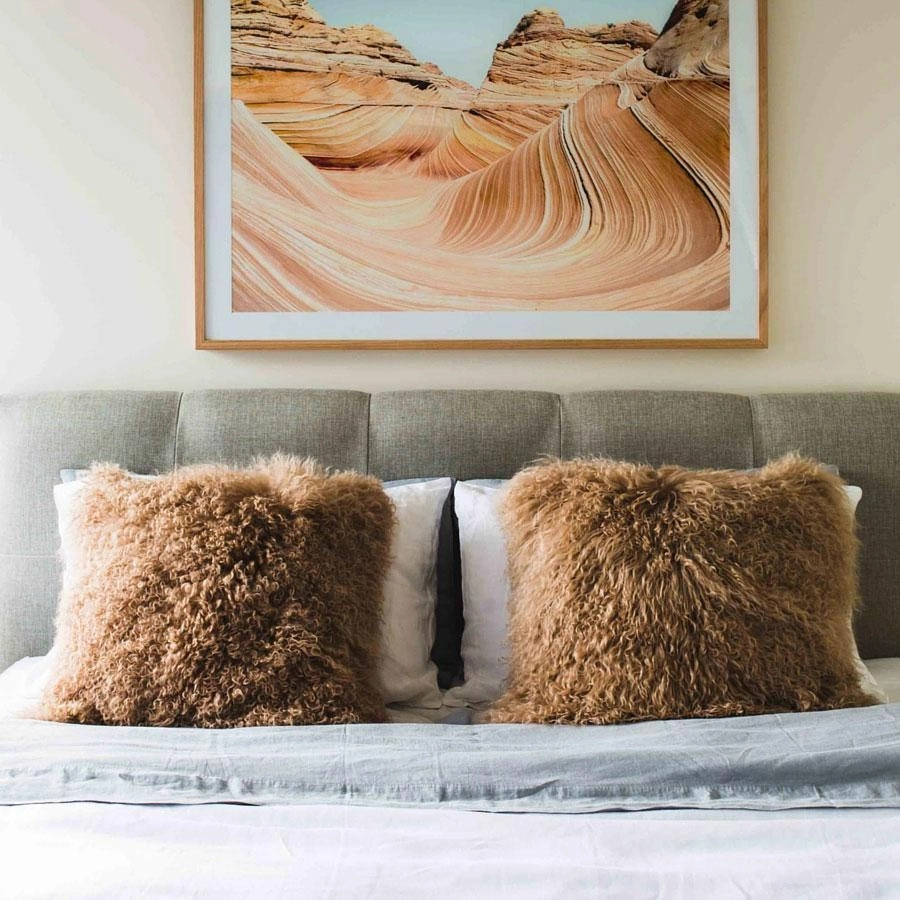 Mongolian Sheepskin Cushion - Camel