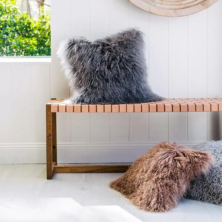 Mongolian Sheepskin Cushion - Grey