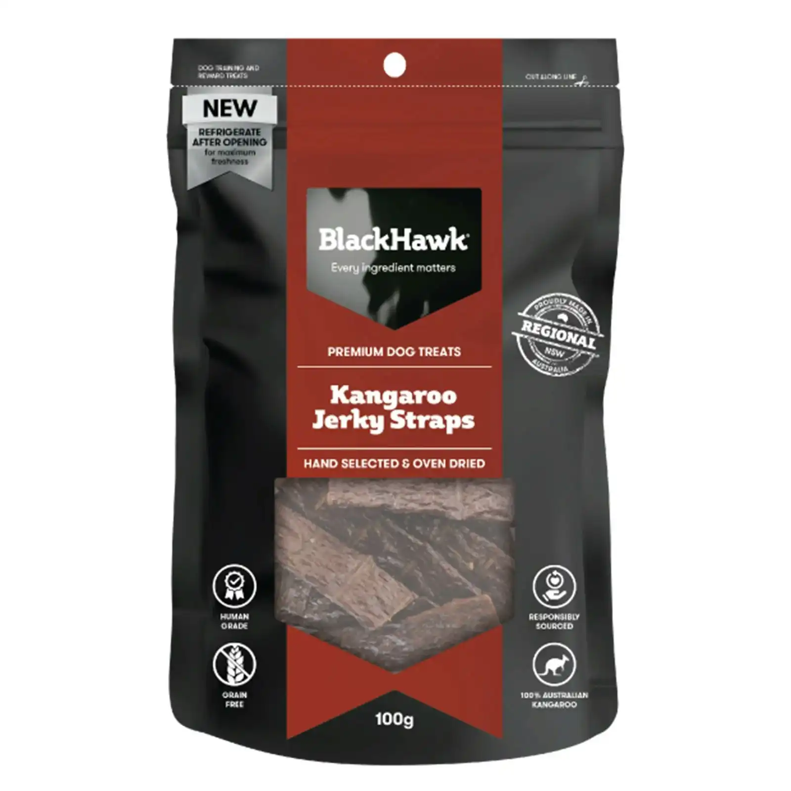 Black Hawk Kangaroo Jerky STRAPS Treats For Dogs 100 Gm