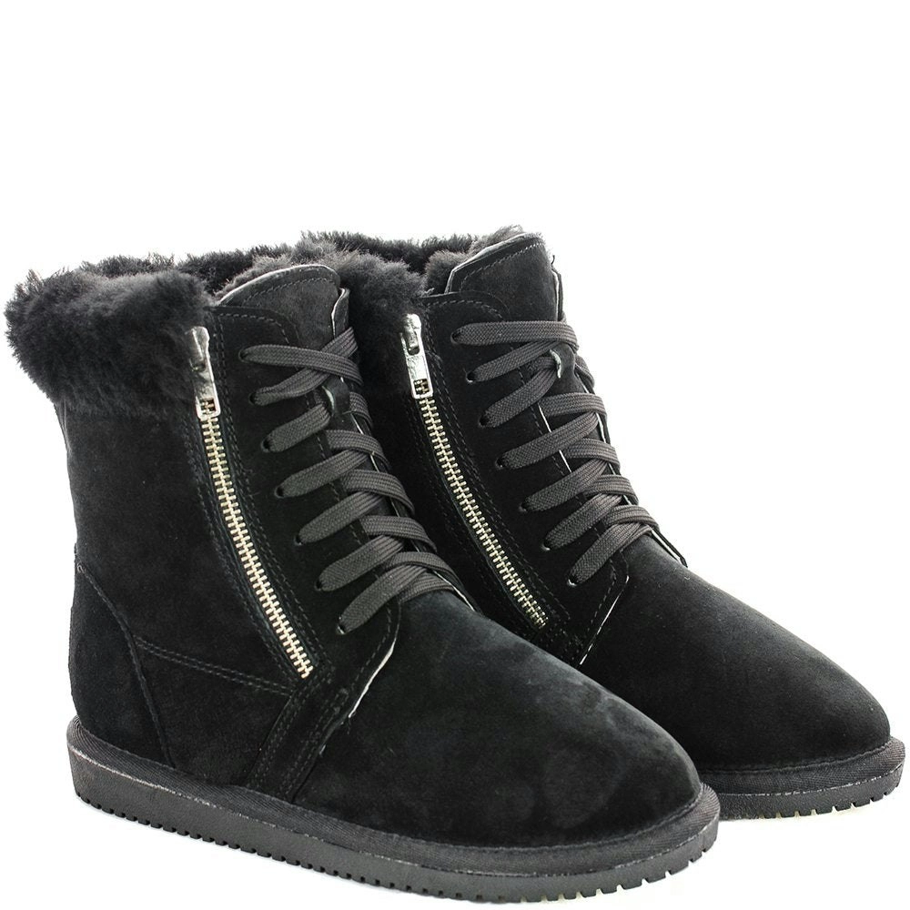 Original Ugg Australia Zipper Black Lace Up Boots