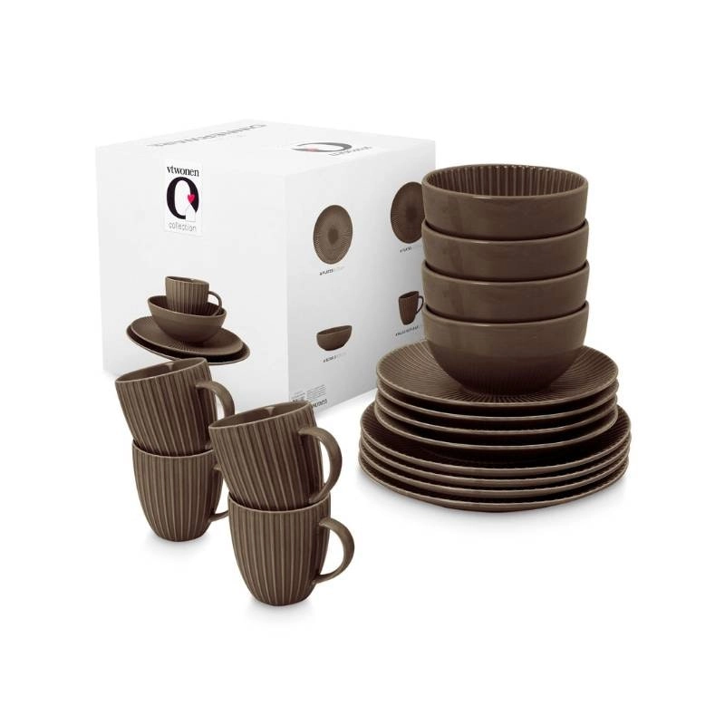 VTWonen Relievo Warm Brown Dinnerware Set of 16