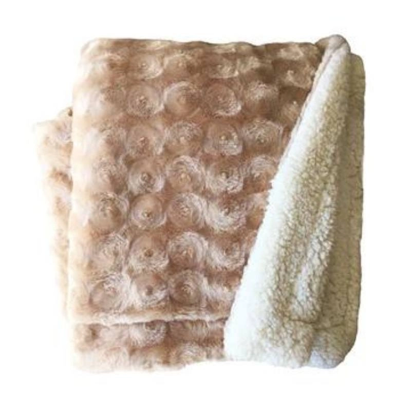 Home Fashion Plush Fleece Sherpa Backed Reversible Beige Throw