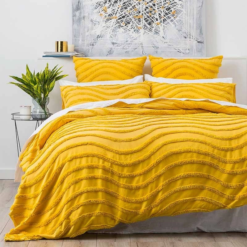 Cloud Linen Wave Cotton Chenille Mustard Vintage Washed Quilt Cover Set