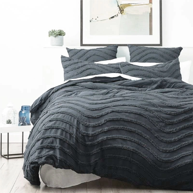 Cloud Linen Wave Cotton Chenille Slate Blue Vintage Washed Quilt Cover Set