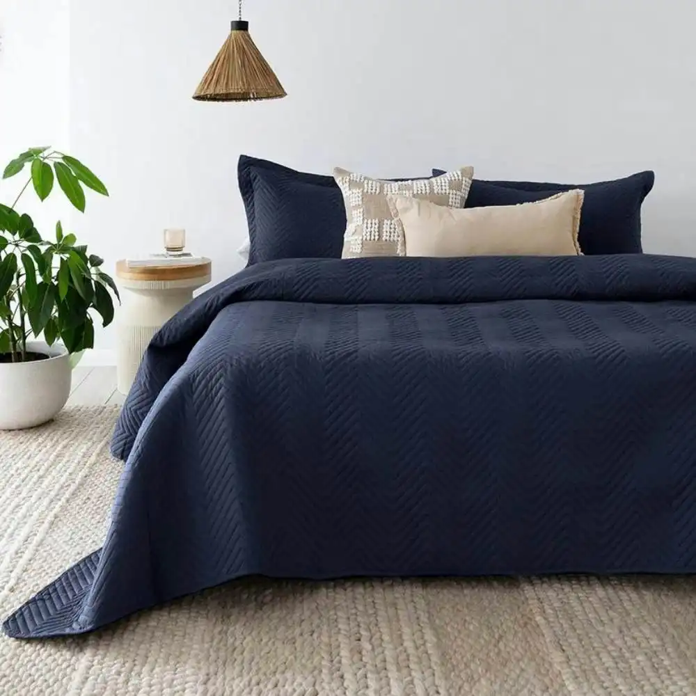 Bambury Herringbone Embossed Navy Coverlet