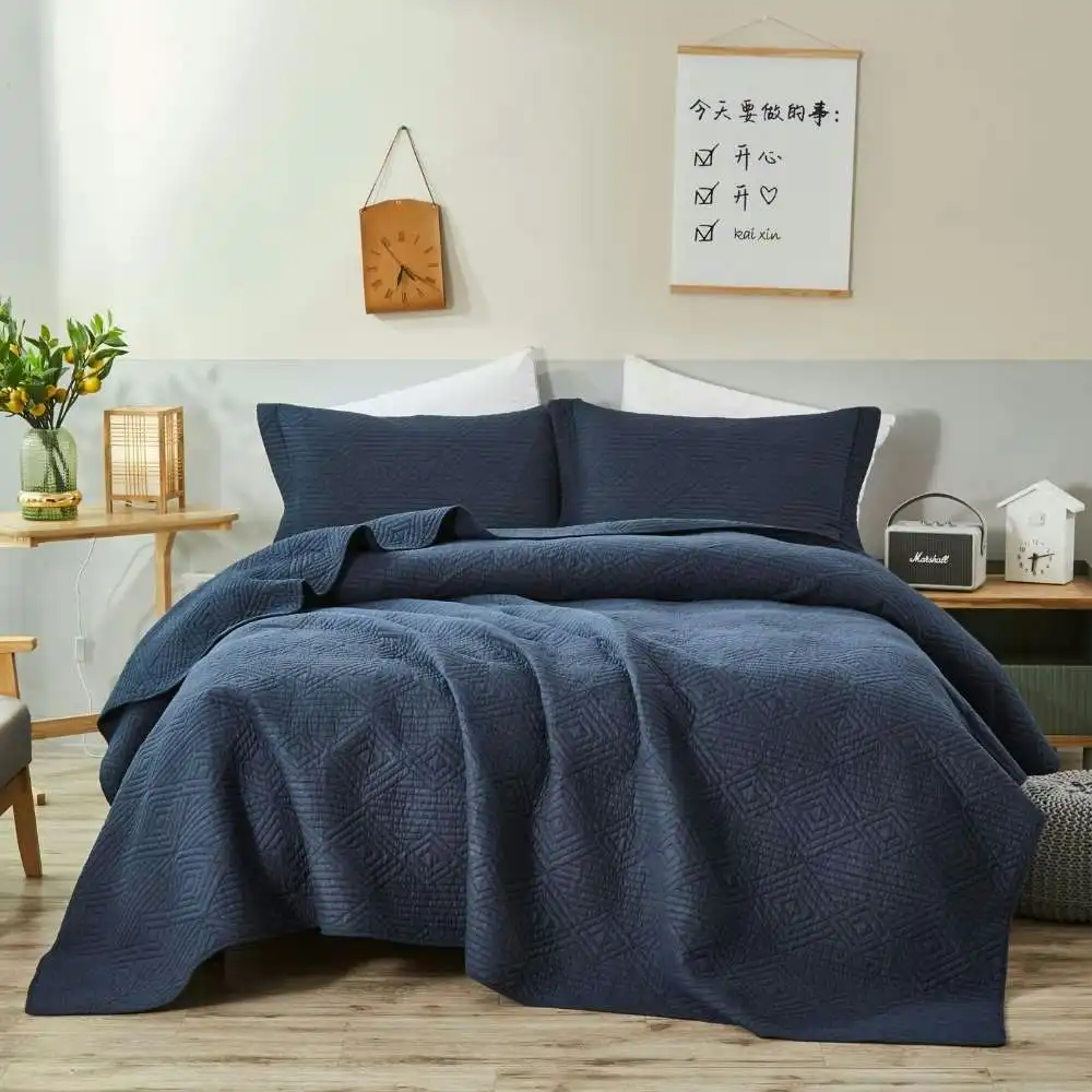 Classic Quilts Diamond Navy Coverlet Set