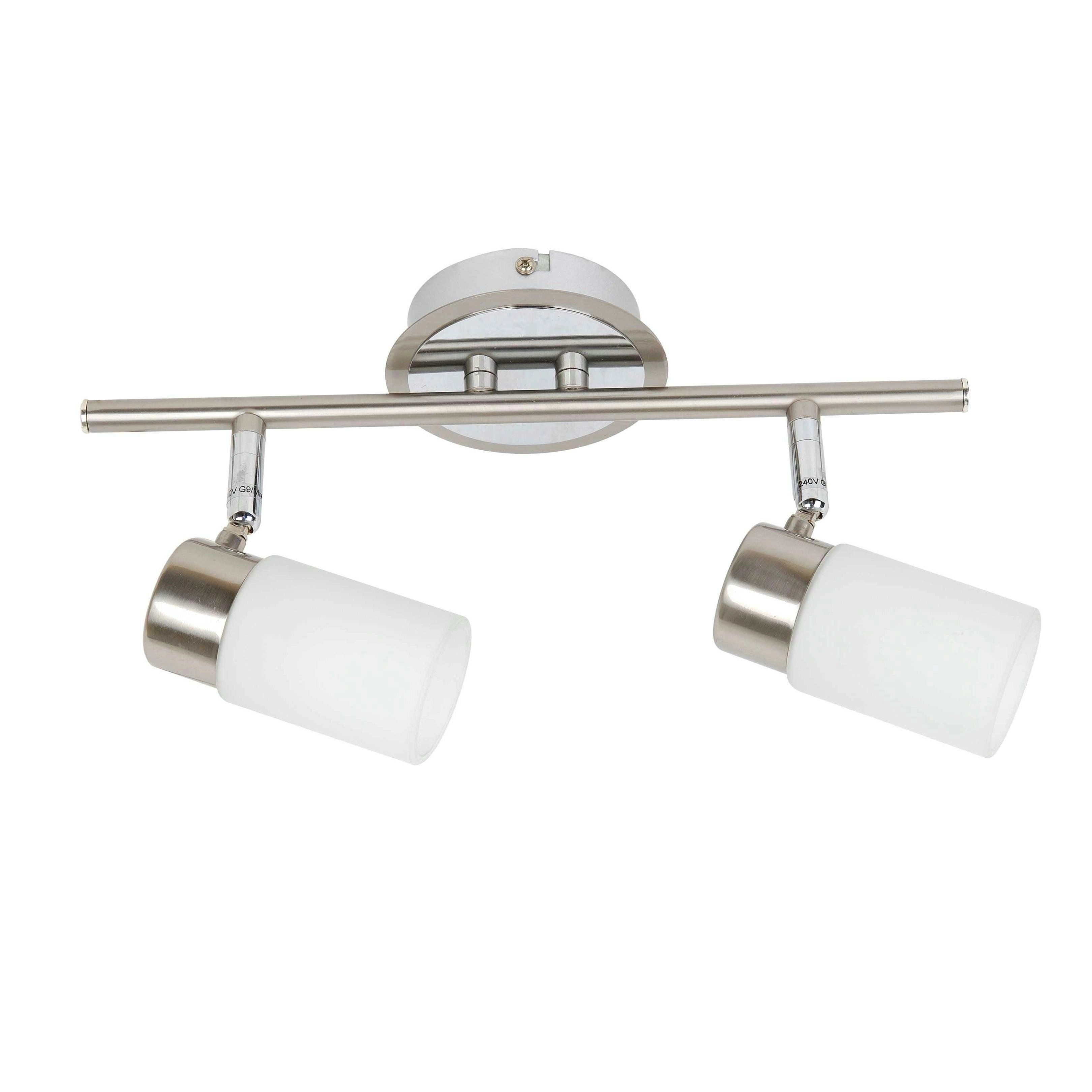 NORDIC 2 Light Bar Brushed Chrome / White Glass Spotlight