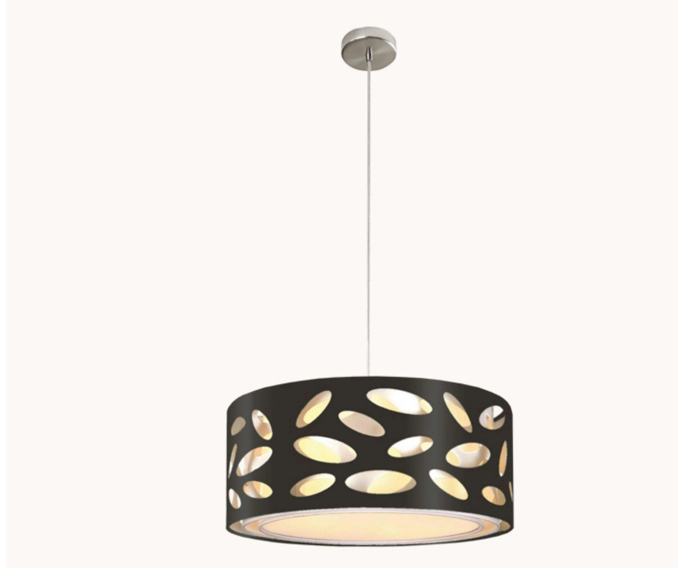 Carlo 55cm 3  Light Laser Cut Black Fabric Drum Pendant