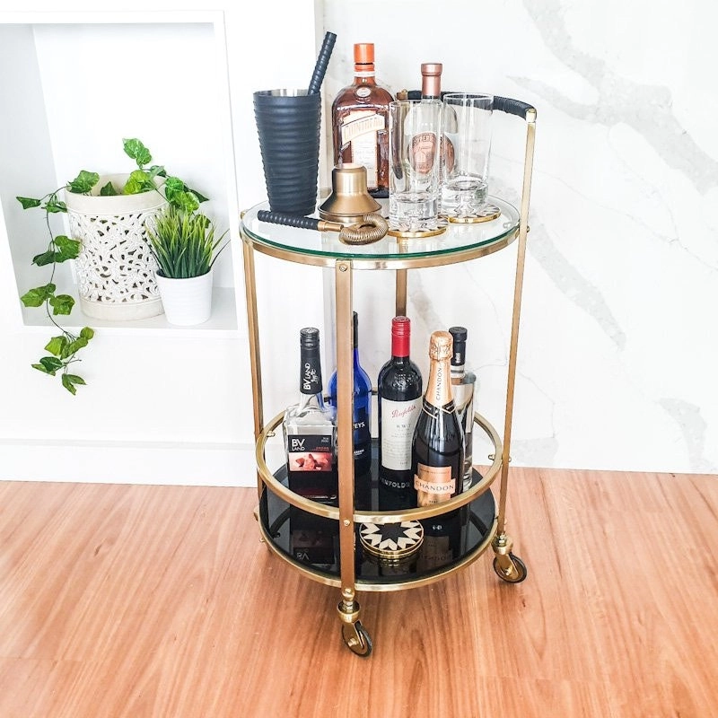 L.K. Luxe Drinkware Manhattan Brass Bar Cart