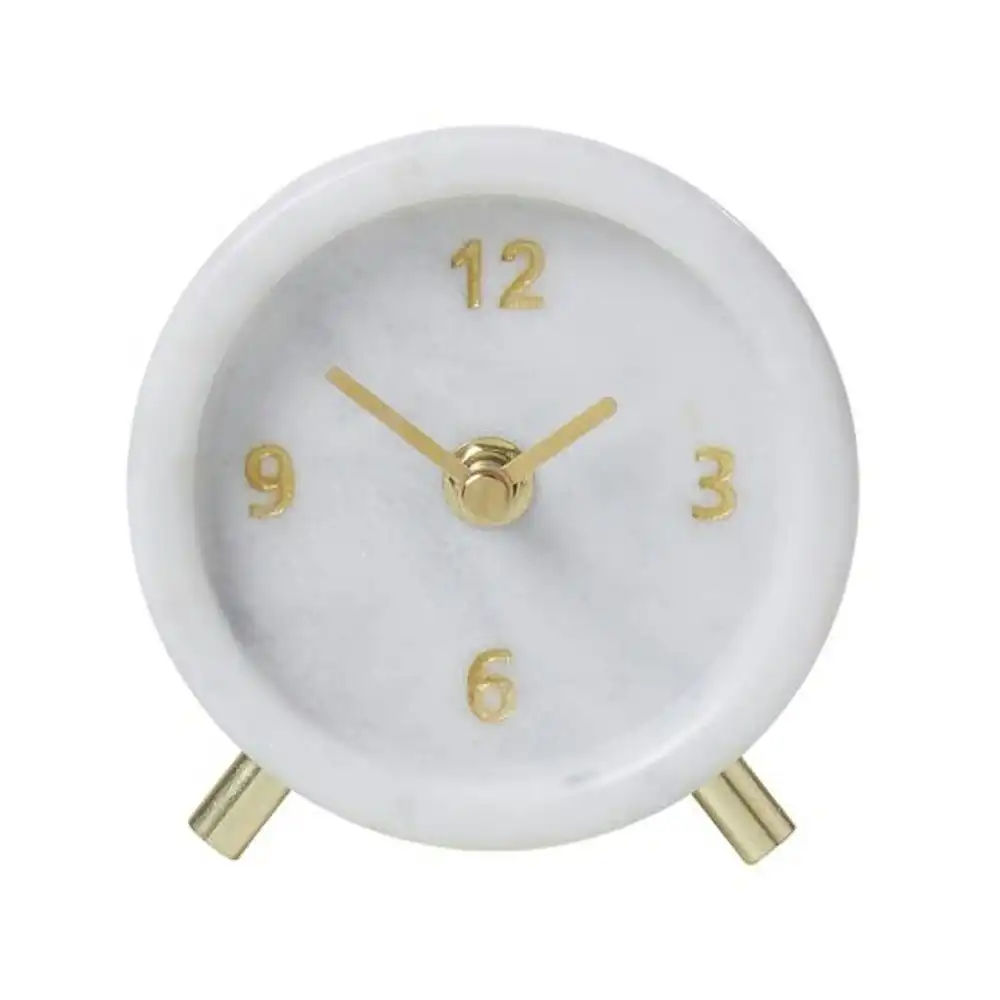 Amalfi White Marble/Metal Desk/Table Analogue Standing Clock Home Décor 11cm