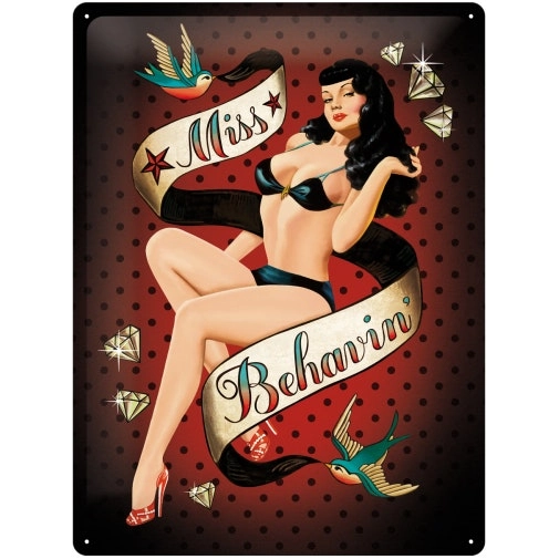 Nostalgic Art Miss Behavin 30x40cm Large Metal Tin Sign Home Wall Hanging Decor