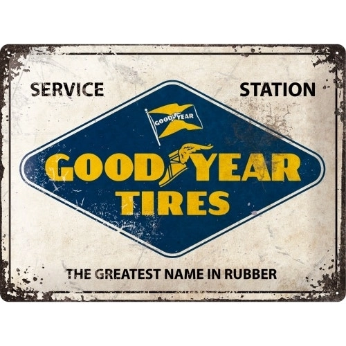 Nostalgic Art Goodyear Logo 30x40cm Large Metal QQ Sign Garage Wall Decor White